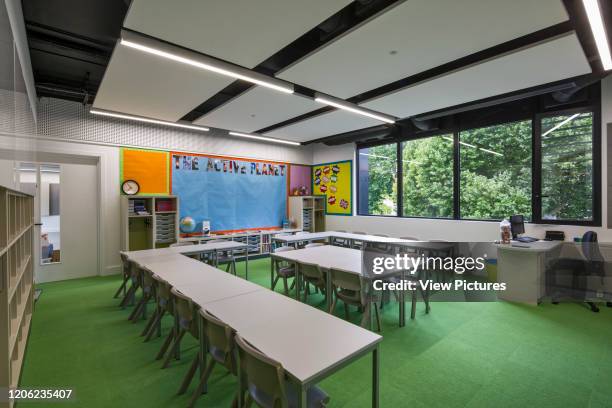 Classroom in new building. Thomas's Battersea, London, United Kingdom. Architect: Hugh Broughton Architects Limited, 2017.