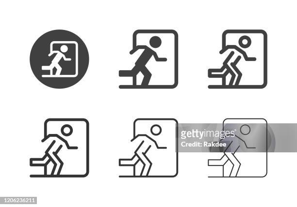 exit sign icons - multi series - leaving stock illustrations