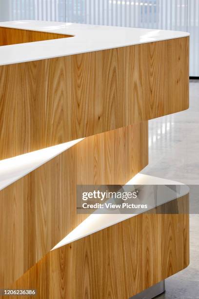 Detail of open plan communal office desk. The Charter Building, Uxbridge, United Kingdom. Architect: dn-a architecture, 2017.