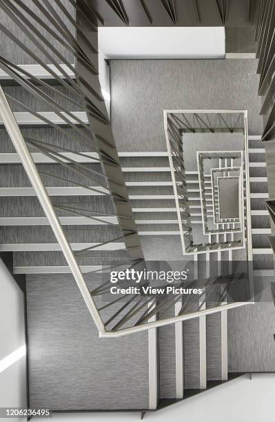 Stairwell viewed from above. Thirty Broadwick, London, United Kingdom. Architect: Emrys Architects, 2016.