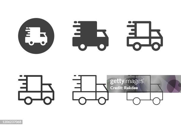ilustraciones, imágenes clip art, dibujos animados e iconos de stock de iconos de la furgoneta de entrega - serie múltiple - camión frigorífico