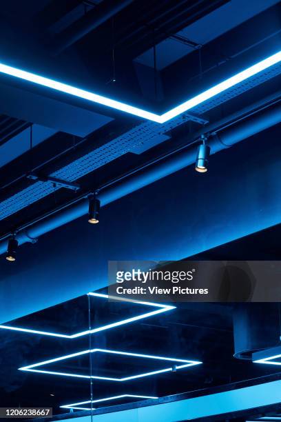 Ceiling detail with strip lighting. KXU London, London, United Kingdom. Architect: Stiff + Trevillion Architects, 2017.