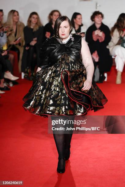 Lena Dunham walks the runway at the 16Arlington show during London Fashion Week February 2020 on February 14, 2020 in London, England.