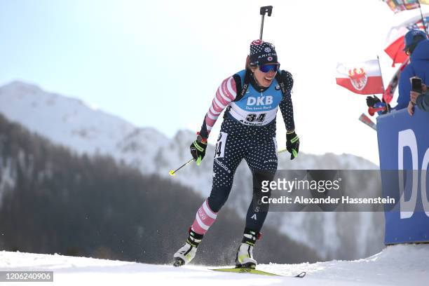 Susan Dunklee of USA competes during the Women 7.5 km Sprint Competition at the IBU World Championships Biathlon Antholz-Anterselva on February 14,...