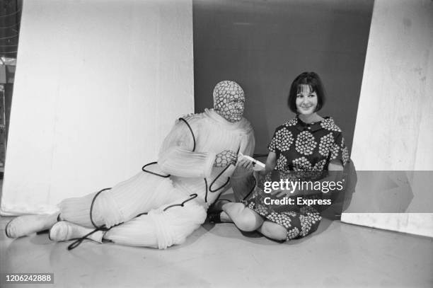 British television producer Verity Lambert with one the 'Masters of the Fifth Galaxy' on the set of 'Mission to the Unknown', an episode of BBC...