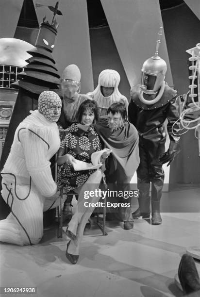 British television producer Verity Lambert with the 'Masters of the Fifth Galaxy' on the set of 'Mission to the Unknown', an episode of BBC...