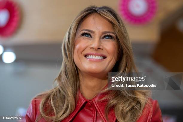 First Lady Melania Trump visits the Children’s Inn at National Institutes of Health on Valentine’s Day on on February 14, 2020 in Bethesda, Maryland.