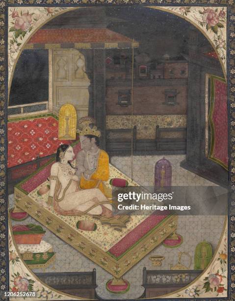 Radha and Krishna on a Bed at Night, circa 1830. Radha-Krishna are collectively known within Hinduism as the combined forms of feminine and masculine...