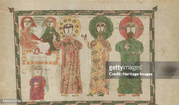 Leaf from a Gospel Book with Four Standing Evangelists, 1290-1330. The Four Evangelists are Matthew, Mark, Luke, and John. Artist Unknown.