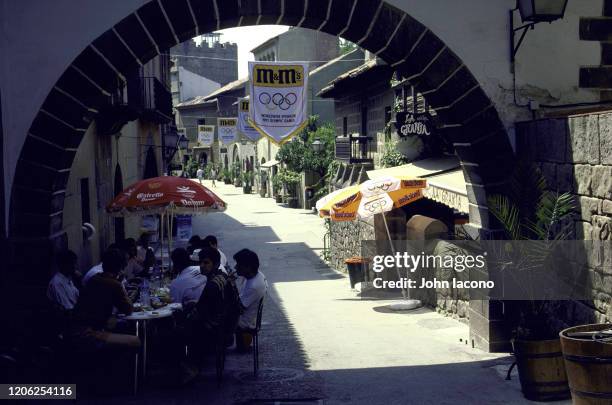 Scenic view of athletes eating at resturant outside olympic village. Barcelona, Spain 7/24/1992 CREDIT: John Iacono