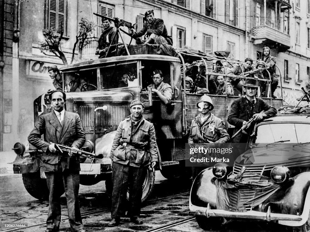 Partisans arrive in Milan, at the end of the Second World War