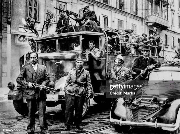 Partisans arrive in Milan, at the end of the Second World War.