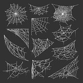 Bundle of spider webs or cobwebs of different shapes