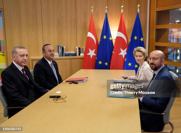 President of Turkey Recep Tayyip Erdogan, the Turkish Minister of Foreign Affairs Mevlut Cavuoglu, President of the European Commission Ursula von...