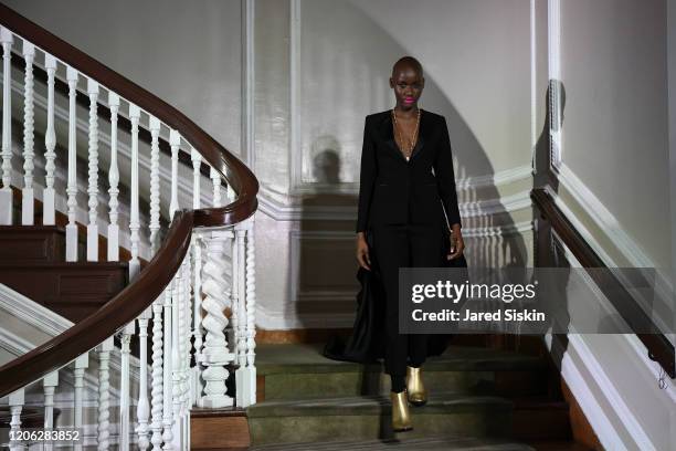 Model walks the runway at ROSSI TUXEDO, New York Fashion Week, Fall 2020 Collection at Consulate of Argentina on February 11, 2020 in New York City.