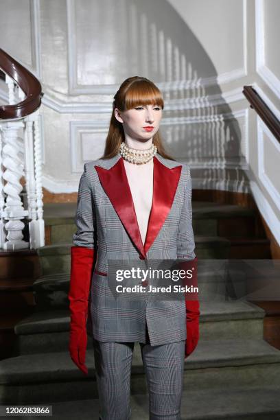 Model walks the runway at ROSSI TUXEDO, New York Fashion Week, Fall 2020 Collection at Consulate of Argentina on February 11, 2020 in New York City.