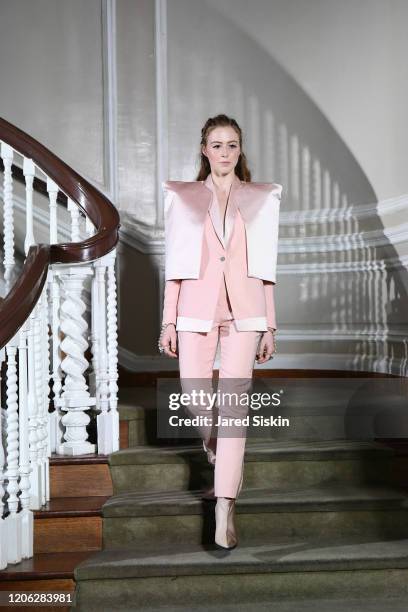 Model walks the runway at ROSSI TUXEDO, New York Fashion Week, Fall 2020 Collection at Consulate of Argentina on February 11, 2020 in New York City.