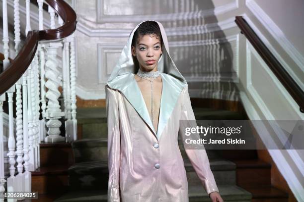 Model walks the runway at ROSSI TUXEDO, New York Fashion Week, Fall 2020 Collection at Consulate of Argentina on February 11, 2020 in New York City.