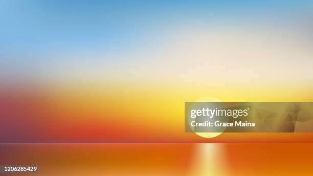 sonnenuntergang über dem ozean in einem klaren blauen und goldenen himmel farbe vektor-illustration - traumstrand stock-grafiken, -clipart, -cartoons und -symbole