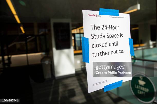 Study space remains closed due to Coronavirus fears at Stanford University on March 9, 2020 in Stanford, California. Stanford University announced...