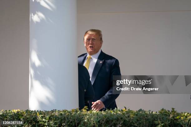 President Donald Trump walks toward the Oval Office after exiting Marine One on the South Lawn of the White House March 9, 2020 in Washington, DC....