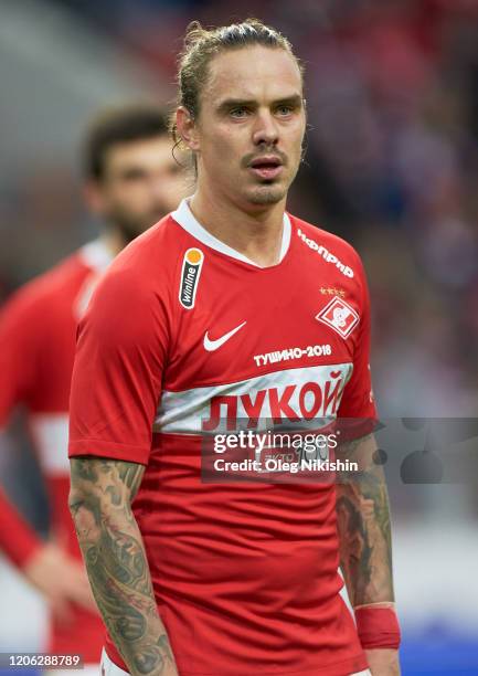 Andrey Yeshchenko of FC Spartak Moscow in action during the Russian Football League match between FC Spartak Moscow and FC Krasnodar at at Otkrytie...