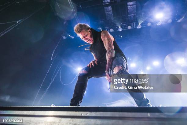 American singer Jacoby Shaddix of the American band Papa Roach performs live during a concert at Verti Music Hall on March 9, 2020 in Berlin, Germany.