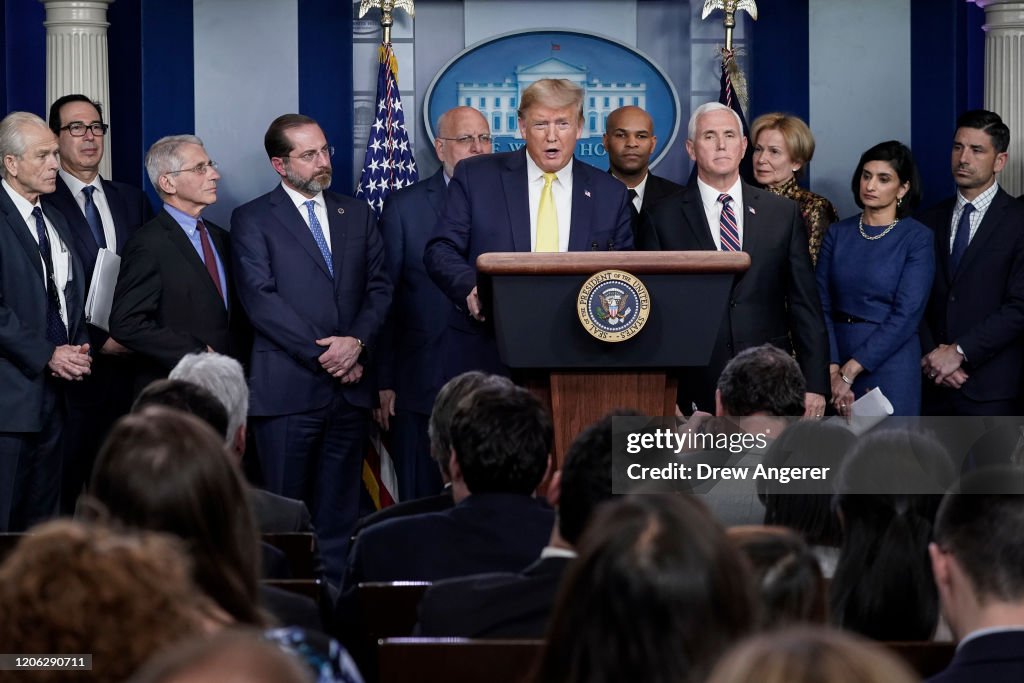 President Trump Joins Coronavirus Task Force Briefing At White House