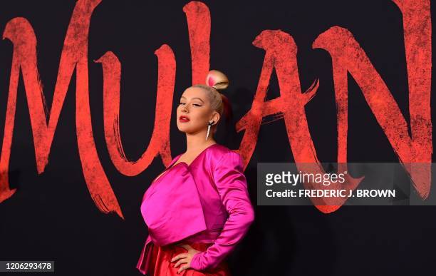 Singer Christina Aguilera attends the world premiere of Disney's "Mulan" at the Dolby Theatre in Hollywood on March 9, 2020.