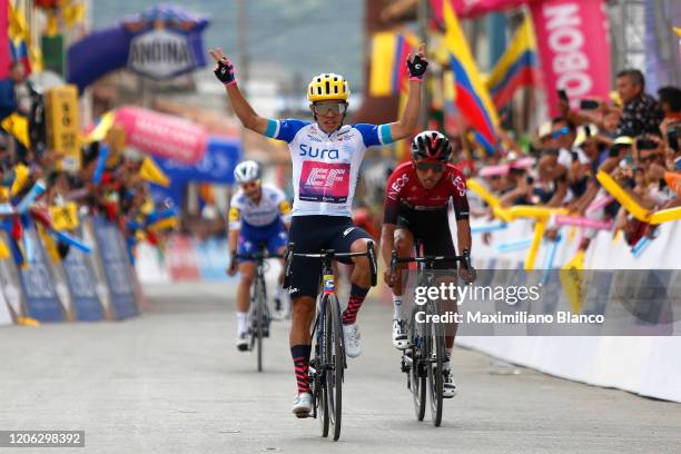 Arrival / Sergio Andres Higuita Garcia of Colombia and Team EF Pro Cycling White Best Young Jersey / Celebration / Egan Arley Bernal Gomez of...