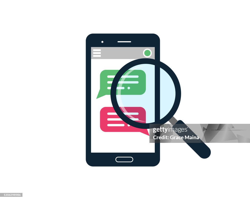 Smartphone with a magnifying glass phishing for private identity information and personal financial data vector illustration