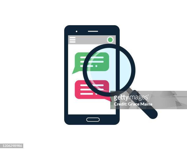 smartphone with a magnifying glass phishing for private identity information and personal financial data vector illustration - corporate theft stock illustrations