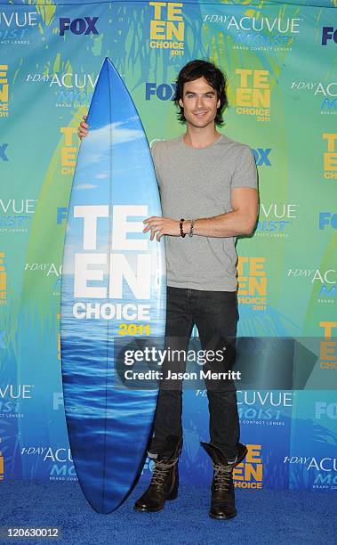 Actor Ian Somerhalder, winner of the Best Actor Fantasy/Sci-Fi for "The Vampire Diaries" poses in the press room during the 2011 Teen Choice Awards...