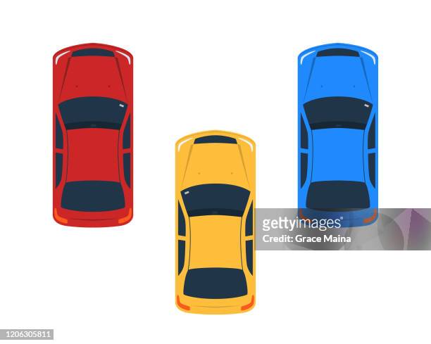 vehicles facing one direction vector illustration - elevated view stock illustrations