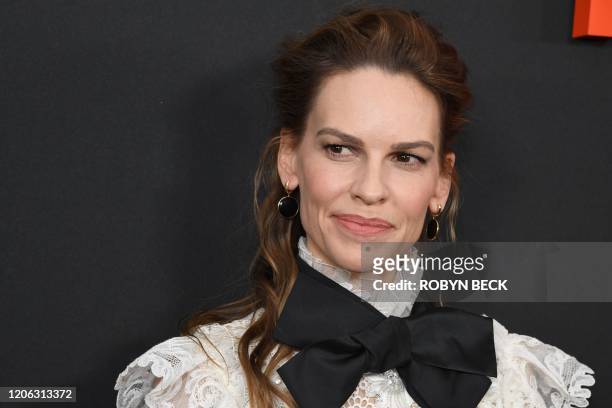 Actress Hilary Swank arrives for a special screening of Universal Pictures' "The Hunt," March 9, 2020 at the Arclight Cinema in Hollywood.