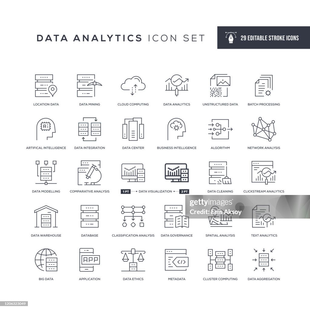 Data Analytics Editable Stroke Line Icons