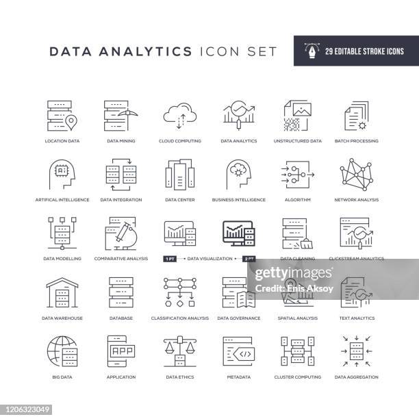 資料分析可編輯的描邊線圖示 - big data 幅插畫檔、美工圖案、卡通及圖標