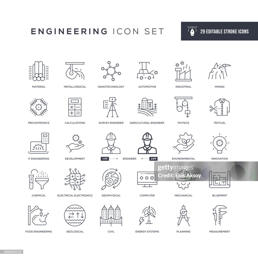 Engineering Editable Stroke Line Icons