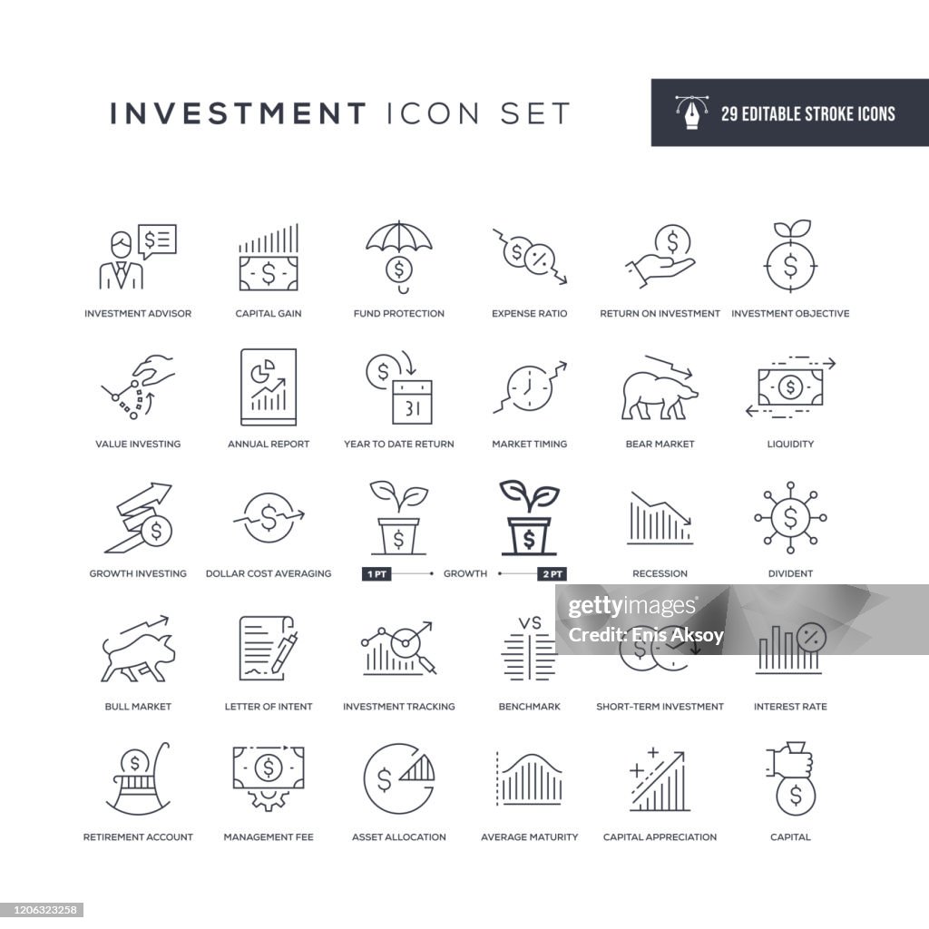 Iconos de línea de trazo editables de inversión