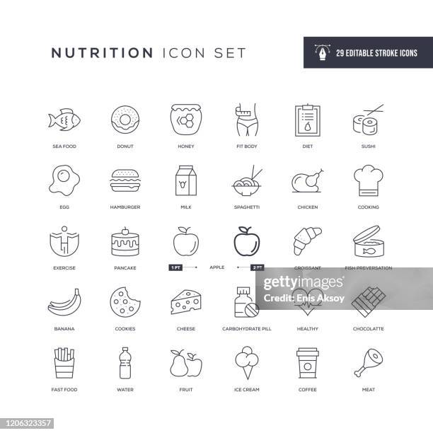 nutrition editable stroke line icons - kohlenhydrate stock-grafiken, -clipart, -cartoons und -symbole