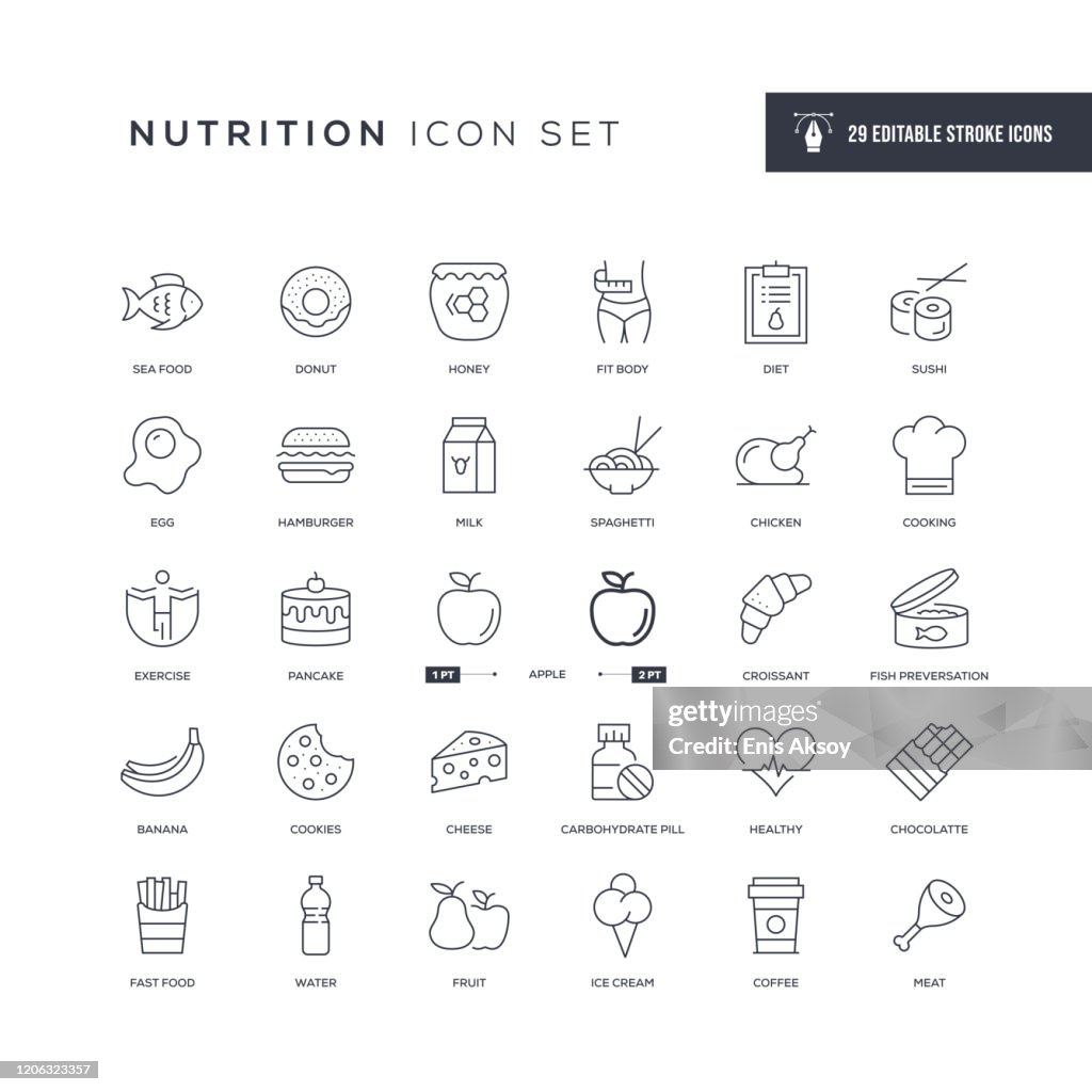 Iconos de la línea de trazo editable de nutrición