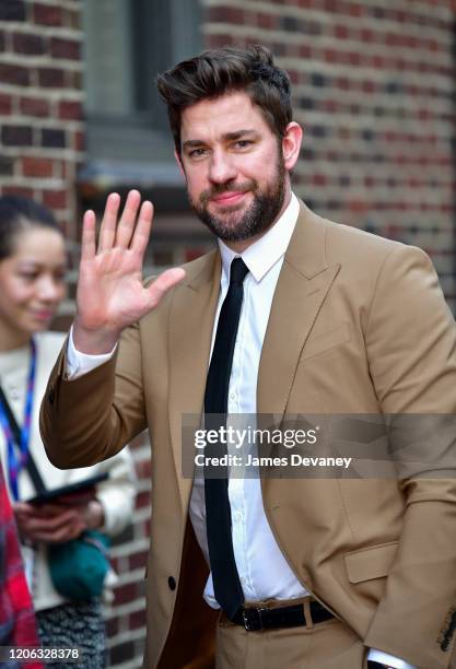 John Krasinski visits "The Late Show with Stephen Colbert" at the Ed Sullivan Theater on March 9, 2020 in New York City.
