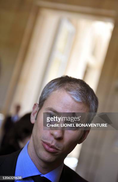 Franck Riester, rapporteur UMP du texte "protection des droits sur internet" s'exprime, le 9 avril 2009 à l'Assemblée nationale à Paris à la suite du...