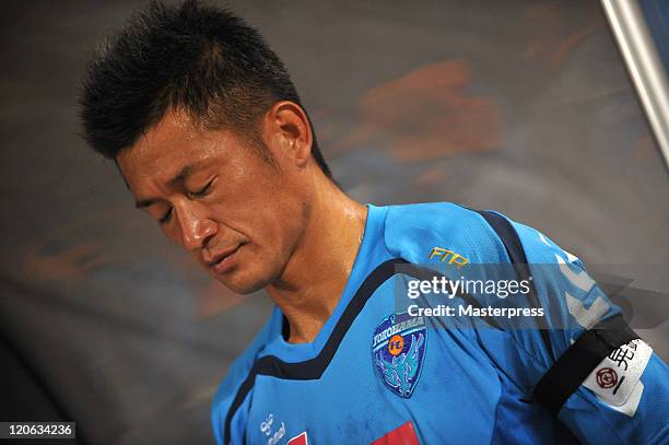 Kazuyoshi Miura of Yokohama FC observe a minute silence for former Japanese international defender Naoki Matsuda, died on August 4 at the age of 34,...