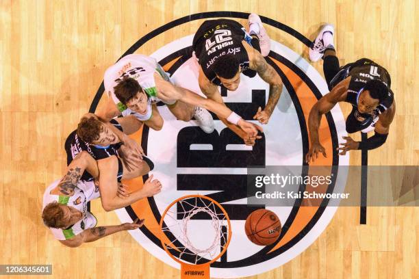 Daniel Trist of the Phoenix, Finn Delany of the Breakers, Dane Pineau of the Phoenix, Brandon Ashley of the Breakers and Scotty Hopson of the...