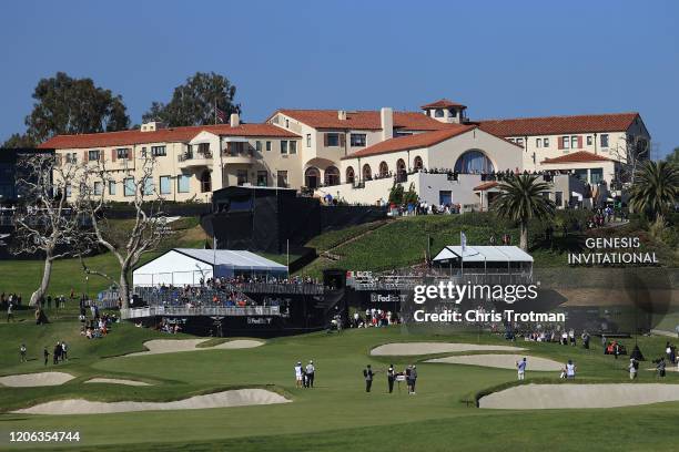 General view of the clubhouse during the second round of the Genesis Invitational at Riviera Country Club on February 14, 2020 in Pacific Palisades,...