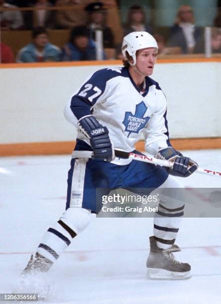 Darryl Sittler of the Toronto Maple Leafs Leafs skates against the Buffalo Sabres during NHL game action on November 28, 1981 at Maple Leaf Gardens...