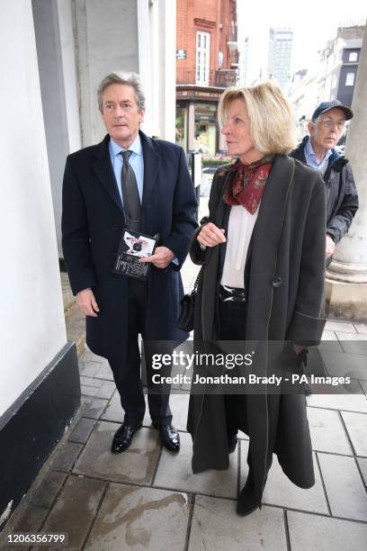 Nigel Havers and his wife Georgiana Bronfman arrive for the memorial service for photographer Terry O'Neill at The Grosvenor Chapel, in London's...