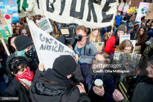 Members of Antifa attempt to disrupt Sky News coverage as Teenage Climate Crisis activists from various climate activism groups protesting in...