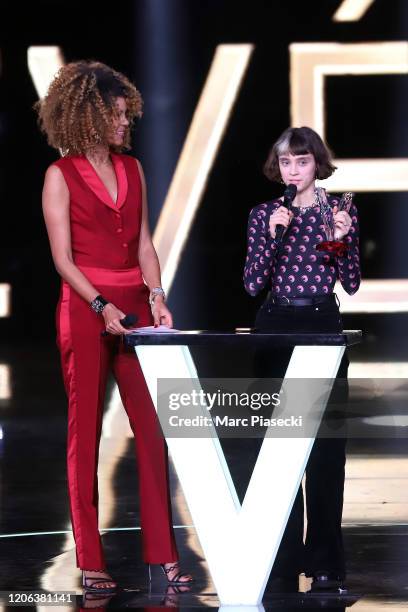 Sophie Ducasse and Pomme attend the 35th 'Les Victoires De La Musique' Show At La Seine Musicale on February 14, 2020 in Boulogne-Billancourt, France.